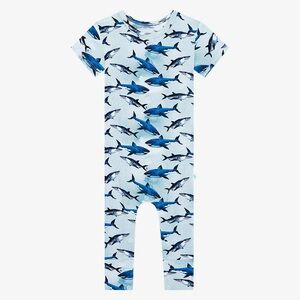 0-3 month Posh Peanut Ocean Blue Shark Romper